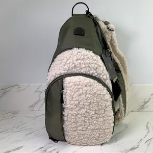 House of Harlow Sling Crossbody Bag Green Ivory Sherpa NWT